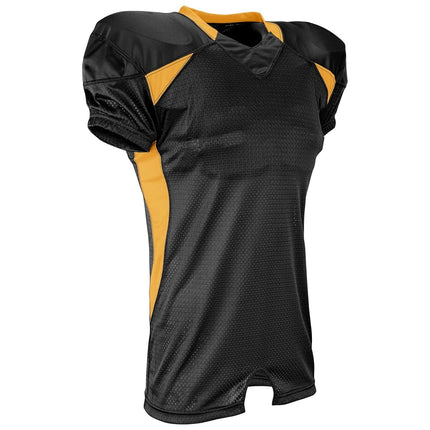 CHAMPRO Maillot de fútbol americano juvenil elástico de poliéster deslumbrante Huddle para niños, negro y dorado