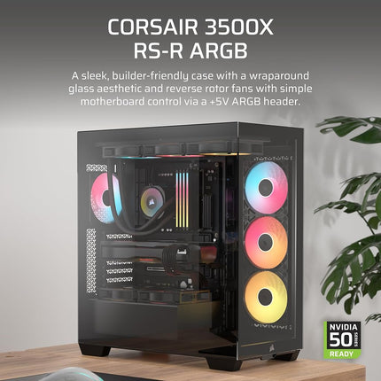 CORSAIR 3500X RS-R ARGB Panoramic Mid-Tower PC Case – 3x Pre-Installed RS120-R ARGB Fans, GPU Anti-Sag Arm, Fits up to 10x 120mm Fans, Reverse Connection Motherboard Compatible – Black