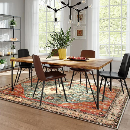 Lahome Boho Tribal Area Rug - 8x10 Large Living Room Area Rug for Bedroom Aesthetic, Washable Playroom Mat Vintage Soft Nursery Accent Carpet for Dining Family Room Foyer Apartment Den,Rust