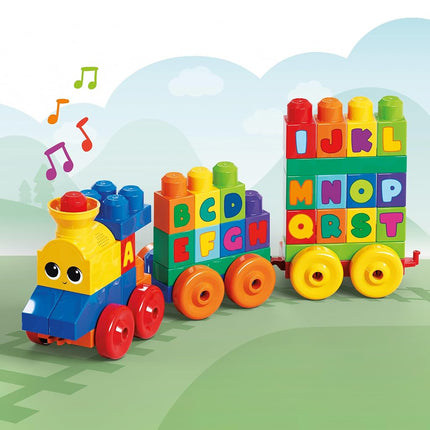 MEGA BLOKS Building Toy ABC Blocks Train Set with Sounds and Music, ABC Musical Train Learning Toy for Toddlers 1-3 - FWK22