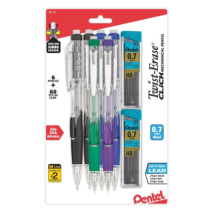 Pentel Twist Erase Click (0.7mm) 6 pack, with (0.7mm) lead 2 Pack