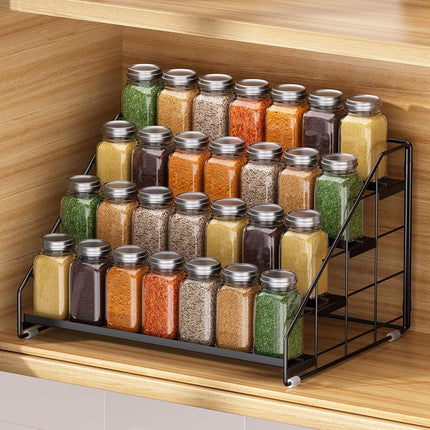 GIGIFTREE Spice Rack Organizer for Cabinet, 4 Tiered Spice Rack Organizer, Tiered Adjustable Spice Shelf for Kitchen Countertop Pantry Organization (Bright Black)