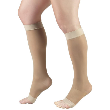 Truform Sheer Compression Stockings, 15-20 mmHg, Women's Knee High Length, Open Toe, 20 Denier, Nude Large