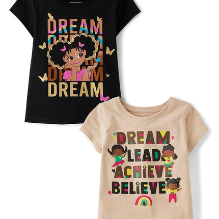 The Children's Place - All Holiday Baby & Toddler Short Sleeve T-Shirts Multipack, Dream Girl/Dream 2 Pack, 2T