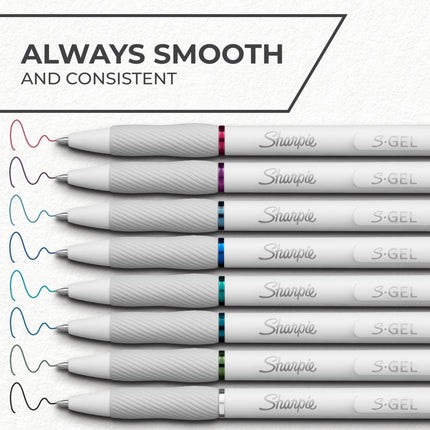Sharpie S-Gel | Gel Pens for Writing | Medium Point (0.7mm) | Assorted Ink Colours | White Pearl Barrels | 12 Count