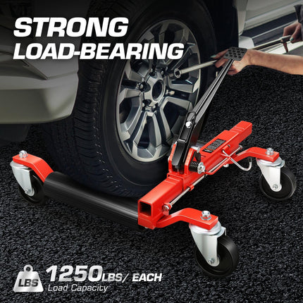 DNA MOTORING 2pcs Car Wheel Dolly Jack Set Hydraulic 1500 lbs Car Skates, 9'' Wheel Vehicle Positioning Jack, Heavy Duty Rollers with Ratcheting Foot Pedal for Tire Auto Repair Moving, TOOLS-00758