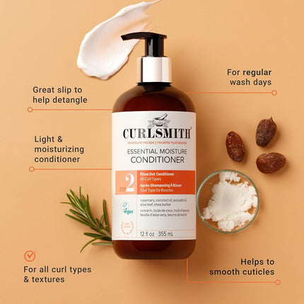CURLSMITH - Essential Moisture Conditioner, Lightweight Frizz Control for Wavy, Curly and Coily Hair, Vegan (12 fl.oz)