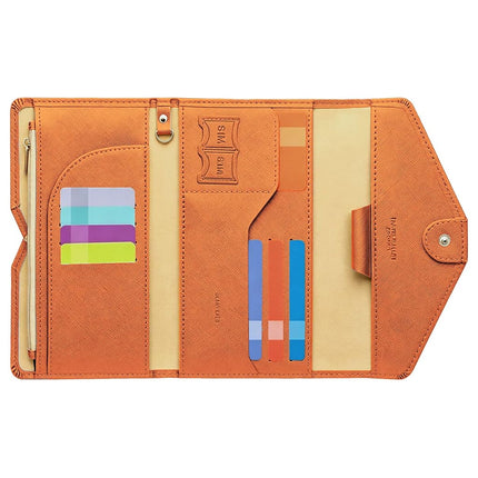 ZOPPEN Cartera de viaje multiusos con bloqueo Rfid para pasaporte (Ver.4), combo de tarjetero para pasaporte y vacuna, organizador de documentos triple para viaje, #24 Naranja, Talla única, Informal