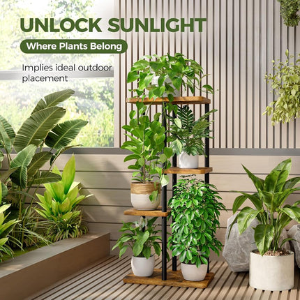Bamworld Tall Plant Stand Indoor, Metal Plant Shelf for Multiple Plants, Tiered Flower Pot Stands for Patio Garden Balcony Living Room Bedroom, 4 Tier Brown