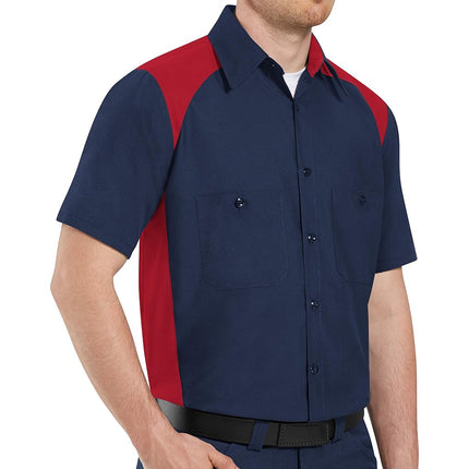 Red Kap Men's Motorsports Shirt, Red/Navy, Short S