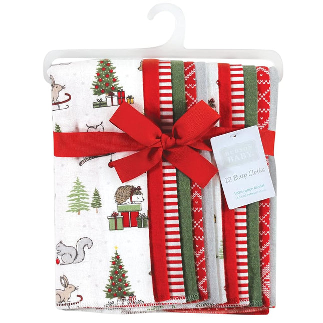 Hudson Baby Unisex Baby Cotton Flannel Burp Cloths Bundle, Christmas Forest, One Size