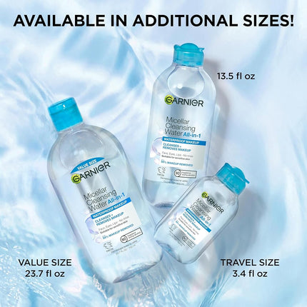 Garnier SkinActive Micellar Water For Waterproof Makeup, Facial Cleanser & Makeup Remover, 13.5 Fl Oz (400mL), 1 Count (Packaging May Vary)