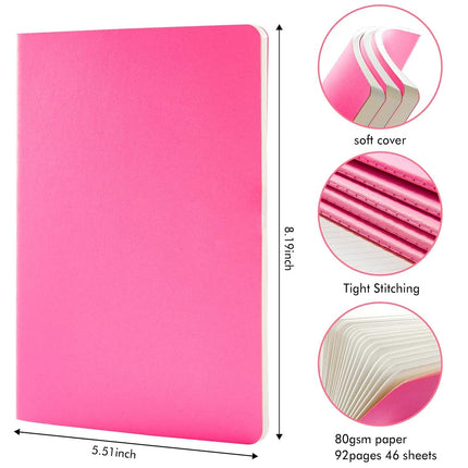 8 Pack Soft Cover Journal Bulk, Feela Notebooks College Ruled for Work, Lined Travel Journal for Women Men, Note Taking Notebook School Supplies Business Writing, 8.2” x 5.5”, A5, Berry