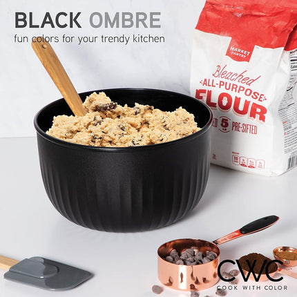 COOK WITH COLOR Prep Bowls with Lids- 8 Piece Nesting Plastic Small Mixing Bowl Set with Lids (Black Ombre)