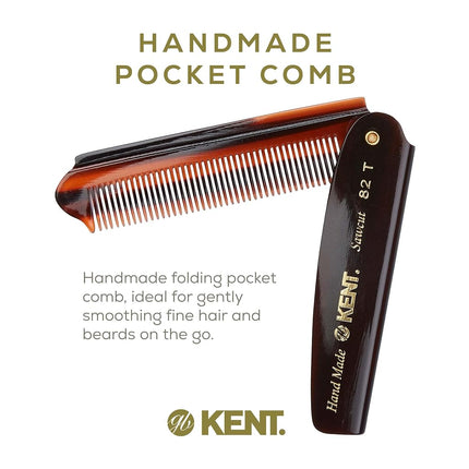 Kent 82T Peine Plegable Hecho a Mano para Hombres, Peine de Dientes Finos para Alisar el Cabello para el Aseo Diario, el Peinado del Cabello, la Barba o el Bigote, Usar en Seco o con Bálsamos, Cortado a Mano Pulido, Hecho en Inglaterra