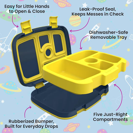 Bentgo® Kids Prints Leak-Proof, 5-Compartment Bento-Style Kids Lunch Box - Ideal Portion Sizes for Ages 3-7, Durable, Drop-Proof, Dishwasher Safe, & Made with BPA-Free Materials (Space)