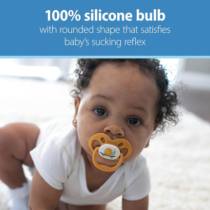 Dr. Brown's Advantage Baby Pacifier, Fully Symmetrical Soother with Soft Silicone Bulb, Scooter Squirrel, 6-18m, BPA Free, 2 Pack