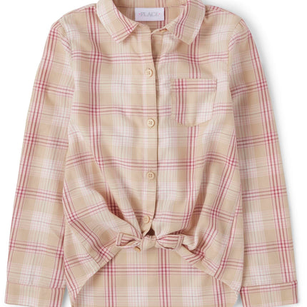 The Children's Place Girls' Long Sleeve Plaid Twil