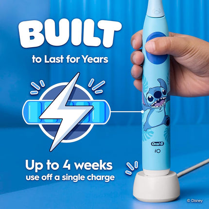Oral-B iO Kids Limited Rechargeable Electric Powered Toothbrush, Stitch with 1 Gentle Care Brush Head - Automatic Pressure Sensor to Protect Gums - 3 Cleaning Settings - 2 Min Music Timer