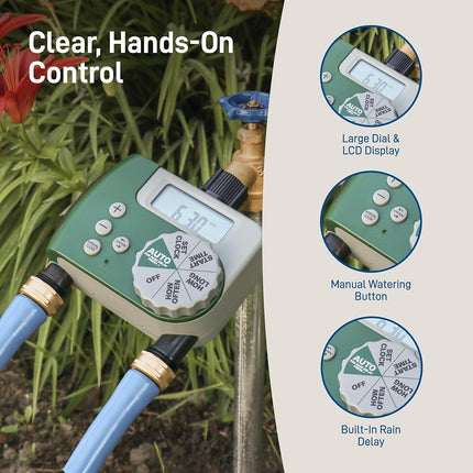 Orbit 58910 Programmable Hose Faucet Timer, 2 Outlet, Green