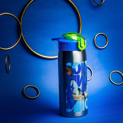 Zak Designs Sonic The Hedgehog Water Bottle for Travel and at Home, 19 oz Vacuum Insulated Stainless Steel with Locking Spout Cover, Built-in Carrying Loop, Leak-Proof Design (Sonic)