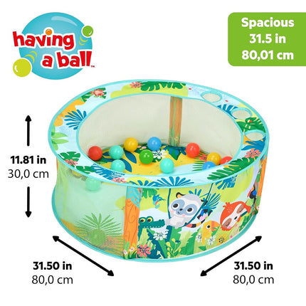 Bright Starts Rowdy Rainforest Stow & Go Baby Ball Pit with 20 Balls & 3 Ball Drops, Foldable Ball Pit for Babies & Toddlers 6+ Months, Includes Carry Bag