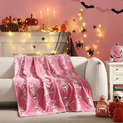 Betsey Johnson - Blanket, Buttery-Soft Throw Blanket for Couch or Bed, Boldly Plush & Oversized Bedding, Halloween Decor (Yoga Skeleton Pink, 50" x 70")