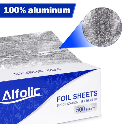 Alfolic Aluminum Foil Sheets - 9" x 10.75" Pre Cut Tin Foil, Premium Aluminum Foil Wraps for Cooking, Storing Food - 500 Sheets