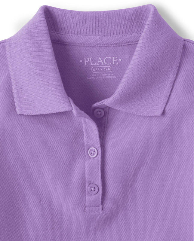 The Children's Place Girls' Multipack Short Sleeve Pique Polos, Seafrost/Sparkle Pink/Purple 3-Pack, Large