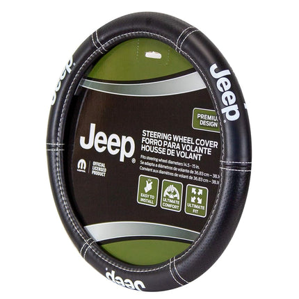 Plasticolor 006695R01 Jeep Deluxe High Contrast Stitching Premium Steering Wheel Cover for Cars, Trucks & SUV, Black