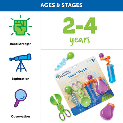 Learning Resources Sand & Water Fine Motor Set - 4 Pieces, Ages 3+ Toddler Learning Toys, Educational Toys for Toddlers, Fine Motor Tool Set, Sensory Toy, Sand Table Toys