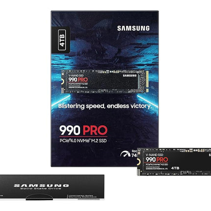 Samsung 990 PRO NVMe M.2 SSD, 4 TB, PCIe 4.0, 7,450 MB/s read, 6,900 MB/s write, Internal SSD, For gaming and video editing, MZ-V9P4T0BW
