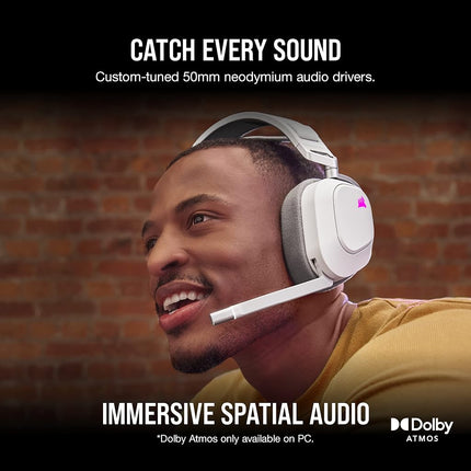 Corsair HS80 RGB Wireless Multiplatform Gaming Headset - Dolby Atmos - Lightweight Comfort Design - Broadcast Quality Microphone - iCUE Compatible - PC, Mac, PS5, PS4 - White