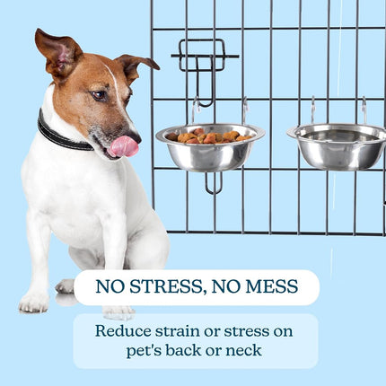 Set of 2 Stainless-Steel Dog Bowls - Cage, Kennel, and Crate Hanging Pet Bowls for Food and Water - 48oz Each and Dishwasher Safe by PETMAKER