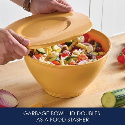 Rachael Ray Tools and Gadgets Kitchen Prep, Garbage Bowl with Lid, Bench Scrape, Veggie Peeler, 4 Piece Food Prep Set - Tumeric Yellow