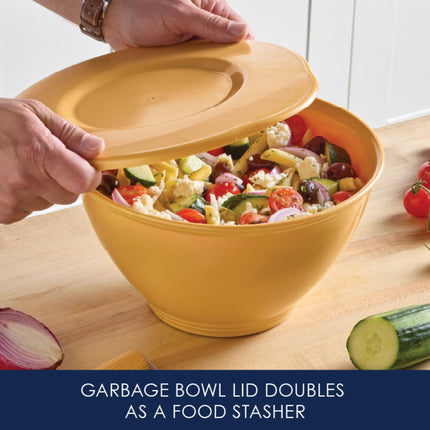 Rachael Ray Tools and Gadgets Kitchen Prep, Garbage Bowl with Lid, Bench Scrape, Veggie Peeler, 4 Piece Food Prep Set - Tumeric Yellow