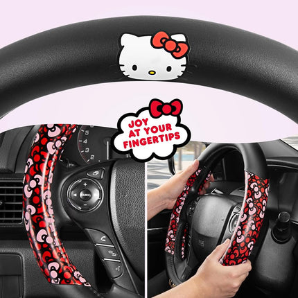 Sanrio Hello Kitty Bows Car Steering Wheel Cover, Universal Fit Cute Car Accessories for Women Styli