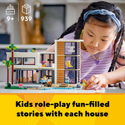 Juguete LEGO Creator 3 en 1 Casa Moderna, Edificio Urbano de 3 Pisos o Cabaña del Bosque, Set de Juego de Casas Modelo para Niños, Sets de Construcción de Arte, Idea de Regalo para Niños y Niñas de 9 Años en Adelante, 31153