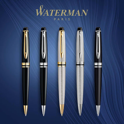 Waterman Expert Ballpoint Pen | Gloss Black with 23k Gold Trim | Medium Tip | Blue Ink | Gift Box