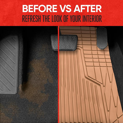 Motor Trend AdventureMax Alfombrillas de Coche Juego Completo - Alfombrillas de Goma Duraderas para Coches con Ranuras para Captura de Residuos, Protección Interior para Todo Tipo de Clima para Delanteras y Traseras con Respaldo Antideslizante, Beige