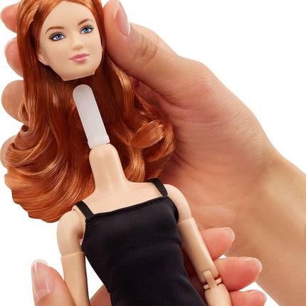 Barbie Mattel Basics Model 04 Collector Doll with Red Curly Hair, Black Mini Dress & Boots, Universal-fit Fashions, Posable Petite Body & Swappable Doll Head, JBH74