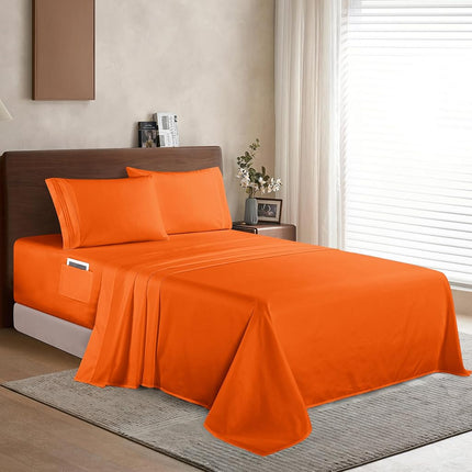 Elegant Comfort Luxury 1500 Premium Hotel Quality Microfiber 4-Piece Sheet Set - Soft, All Around Elastic 18-24 Inches Deep Fitted Sheet - Extra Deep Pocket Sheets, King, Elite Orange