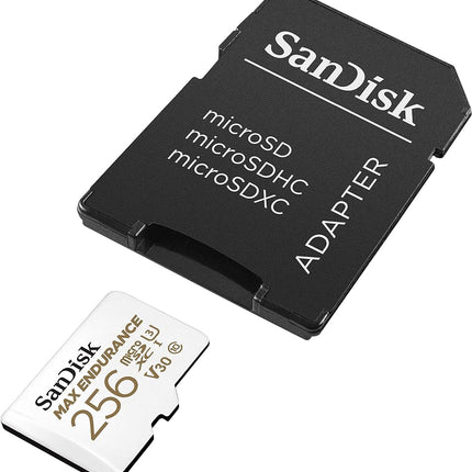 SanDisk 256GB MAX ENDURANCE, microSDXC card, for Dashcams & Home Monitoring + SD adapter up to 120,000 Hours Full HD / 4K videos, up to 100 MB/s, UHS-I, Class 10, U3, V30