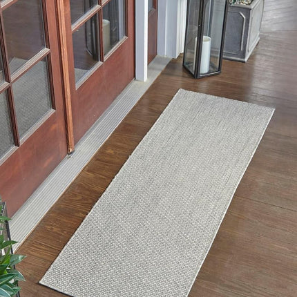 Tapis d'extérieur Unique Loom Solid Collection (2' 7" x 10' Coureur Gris clair/Ivoire)