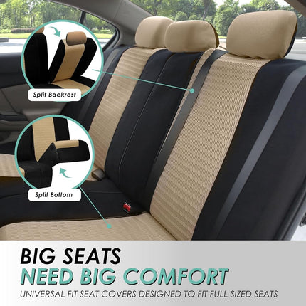 FH GROUP Car Seat Covers Trendy Elegance Three Row Car Seat Covers Set, Airbag Compatible and Split Ready, 8 Headrest Covers-Universal Fit for Cars, Trucks & SUVs (Beige/Black)