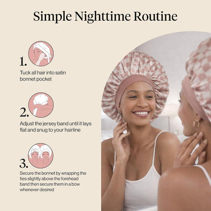 Kitsch XL Satin Bonnet for Sleeping, Softer Than Silk - Terracotta Checker