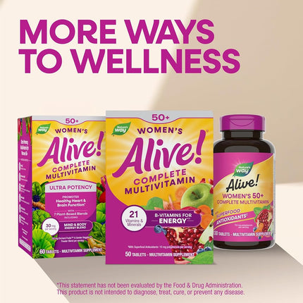 Nature’s Way Alive! Women’s 50+ Complete Multivitamin, High Potency B-Vitamins, 50 Tablets