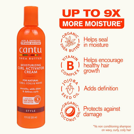 Cantu Moisturizing Curl Activator Cream for Natural Hair with Pure Shea Butter, 12 fl oz (Pack of 2)