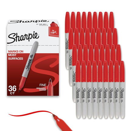 Sharpie Fine Point Permanent Marker, Red, 36ct