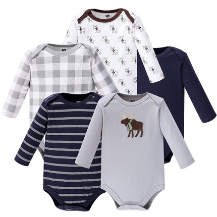 Hudson Baby unisex-baby Cotton Long-sleeve Bodysuits, Gray Moose, 9-12 Months